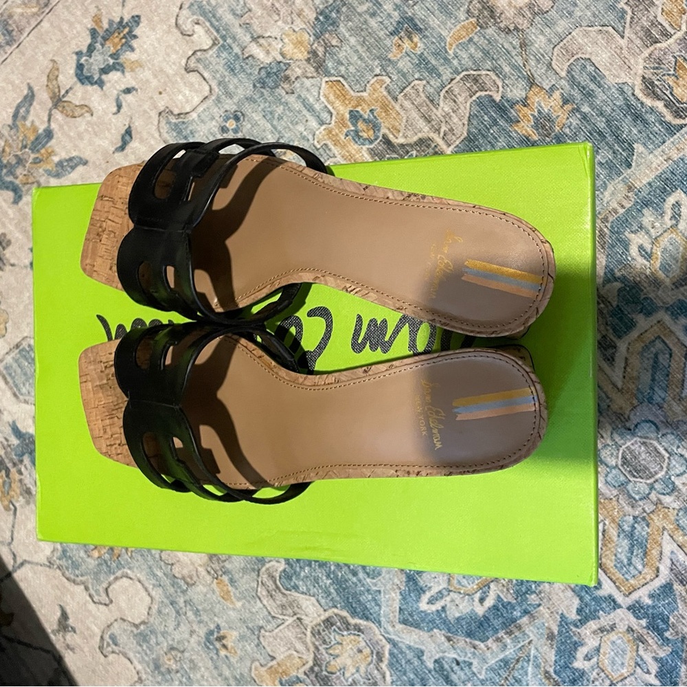 Sam Edelman Black Slide Sandals with Cork Block Heel - Picture 4 of 4